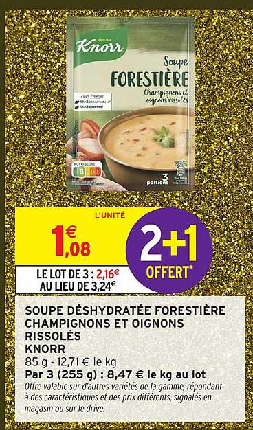 Soupe déshydratée forestière champignons et oignons rissolés