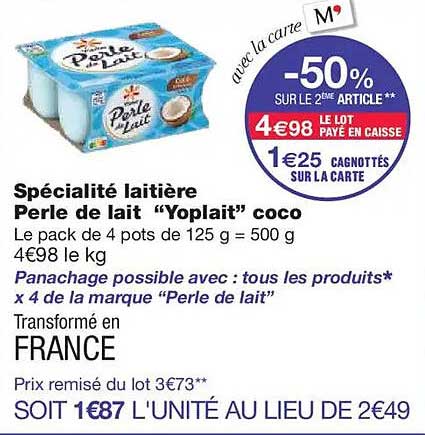 Spécialité laitière Perle de lait “Yoplait” coco