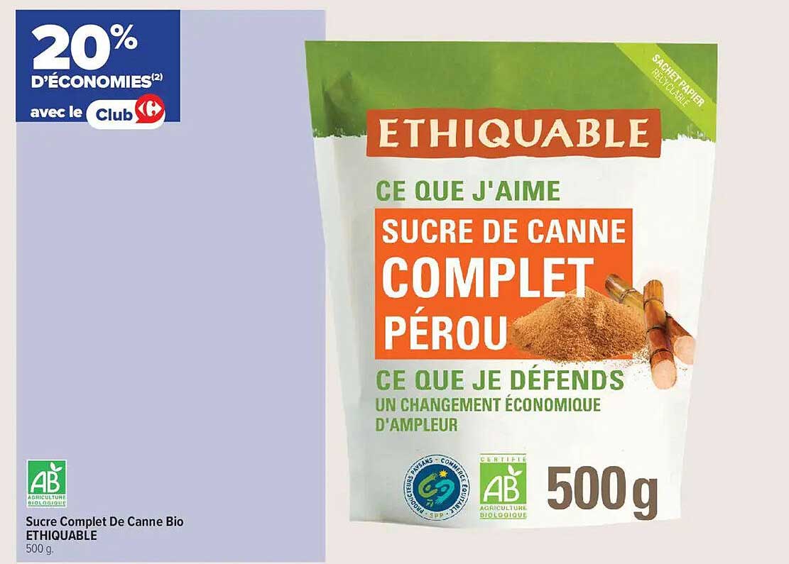 Sucre Complet De Canne Bio ETHIQUABLE 500 g