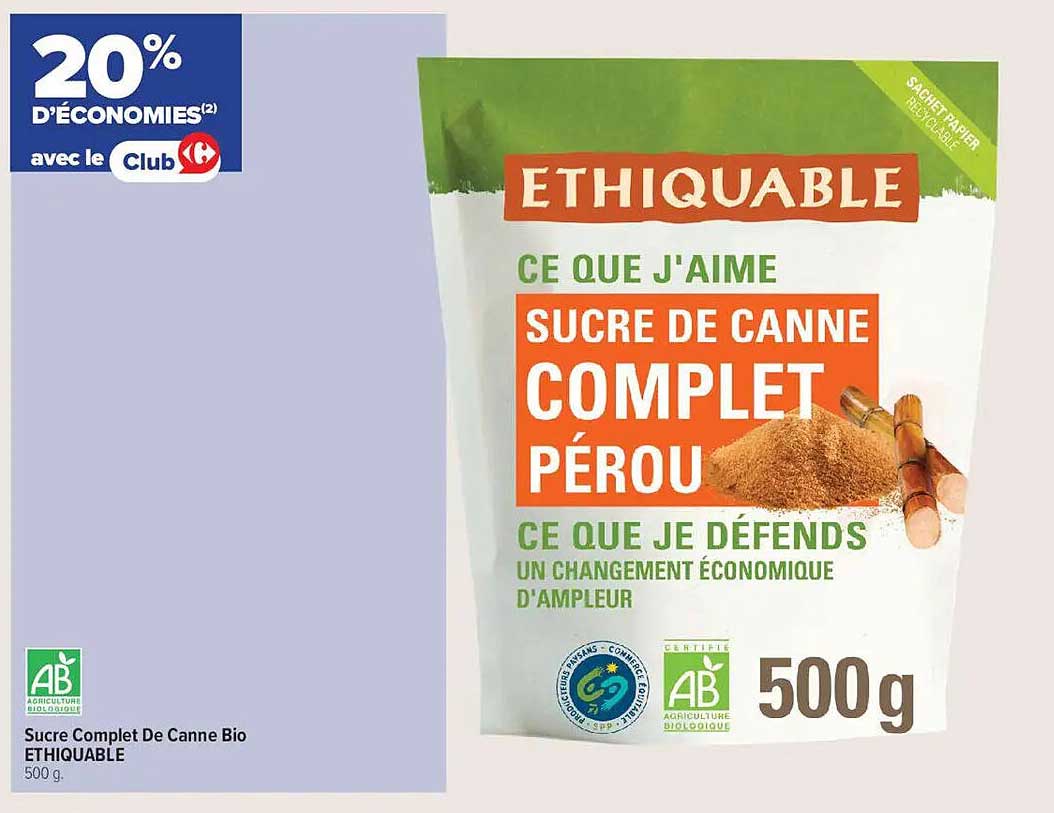 Sucre Complet De Canne Bio ETHIQUABLE 500 g