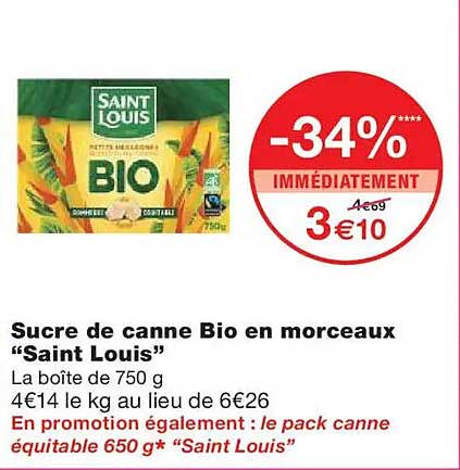 Sucre de canne Bio en morceaux "Saint Louis"