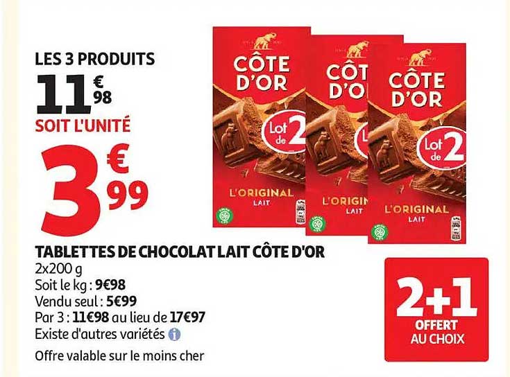 TABLETTES DE CHOCOLAT LAIT CÔTE D'OR