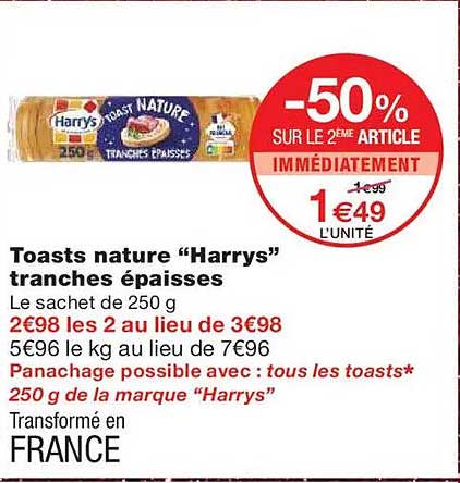 Toasts nature "Harrys" tranches épaisses