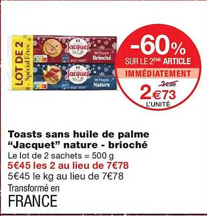 Toasts sans huile de palme "Jacquet" nature - brioché