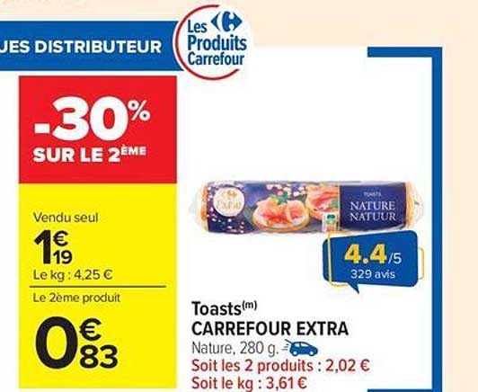 Toasts(m) CARREFOUR EXTRA Nature, 280 g.