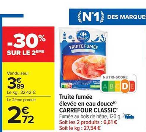 Truite fumée élevée en eau douce(1) CARREFOUR CLASSIC’