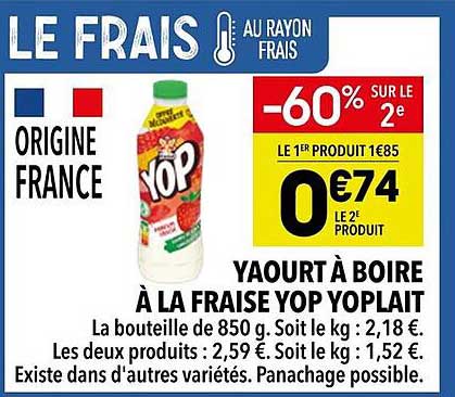 YAOURT À BOIRE À LA FRAISE YOP YOPLAIT