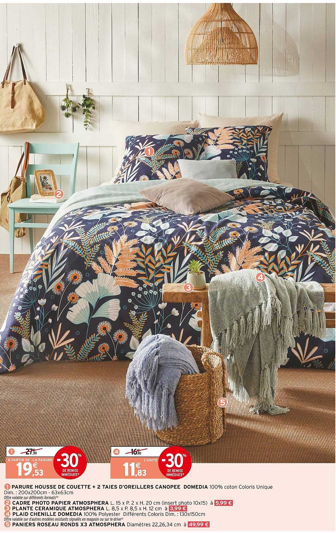 PARURE HOUSSE DE COUETTE + 2 TAIES D'OREILLERS CANOPEE DOMEDIA 100% coton Coloris Unique