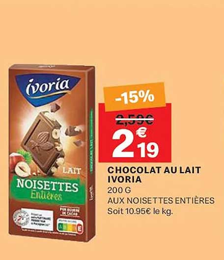 CHOCOLAT AU LAIT IVORIA NOISETTES ENTIÈRES