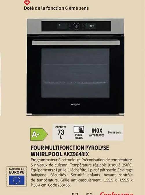 FOUR MULTIFONCTION PYROLYSE WHIRLPOOL AKZ9648IX