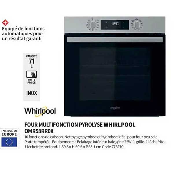 FOUR MULTIFONCTION PYROLYSE WHIRLPOOL OMR58RROX