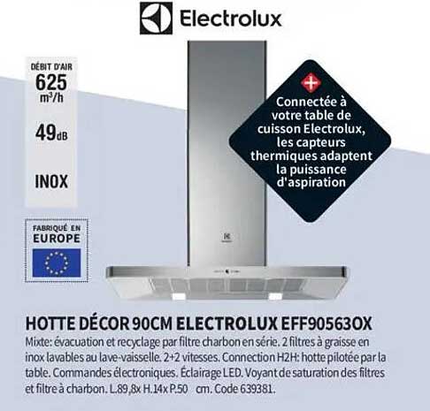 HOTTE DÉCOR 90CM ELECTROLUX EFF905630X