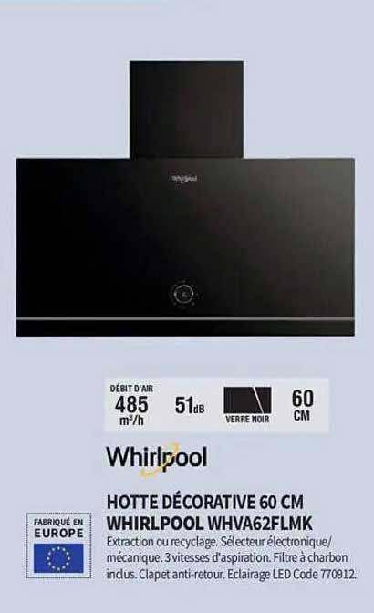 HOTTE DÉCORATIVE 60 CM WHIRLPOOL WHVA62FLMK