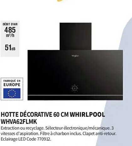 HOTTE DÉCORATIVE 60 CM WHIRLPOOL WHVA62FLMK