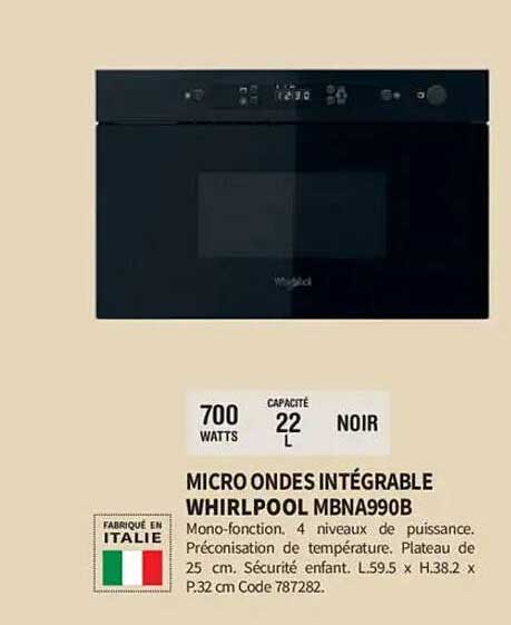 MICRO ONDES INTÉGRABLE WHIRLPOOL MBNA990B