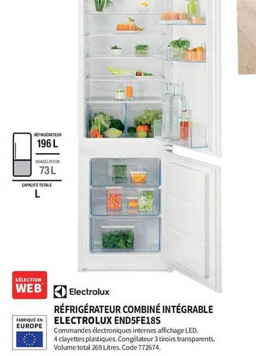 RÉFRIGÉRATEUR COMBINÉ INTÉGRABLE ELECTROLUX END5FE18S