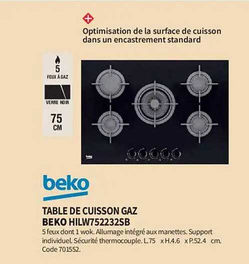 TABLE DE CUISSON GAZ B EKO HILW752232SB