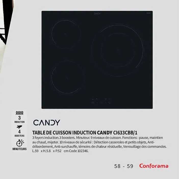 TABLE DE CUISSON INDUCTION CANDY CI633CBB/1