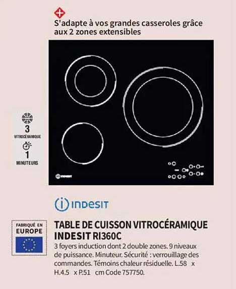 TABLE DE CUISSON VITRACÉRAMIQUE INDESIT RI360C