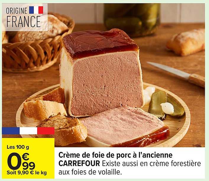 Crème de foie de porc à l'ancienne CARREFOUR Existe aussi en crème forestière aux foies de volaille.