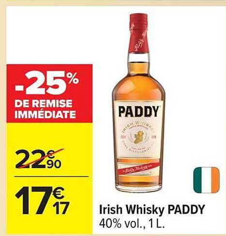 Irish Whisky PADDY 40% vol., 1 L.