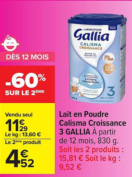 Promo Lait En Poudre Calisma Croissance 3 Gallia Partir De 12 Mois promo-lait-en-poudre-calisma-croissance-3-gallia-partir-de-12-mois