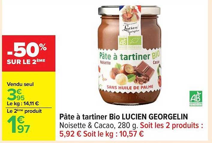 Pâte à tartiner Bio LUCIEN GEORGELIN Noisette & Cacao, 280 g
