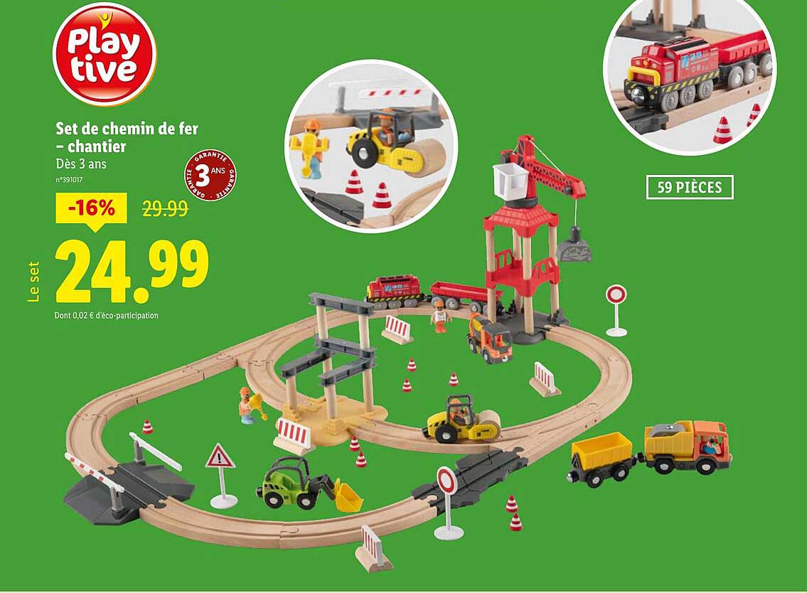Set De Chemin De Fer En Bois Playtive – Jeu De Construction, 2 Ans+, Fabriqué En France, Neuf