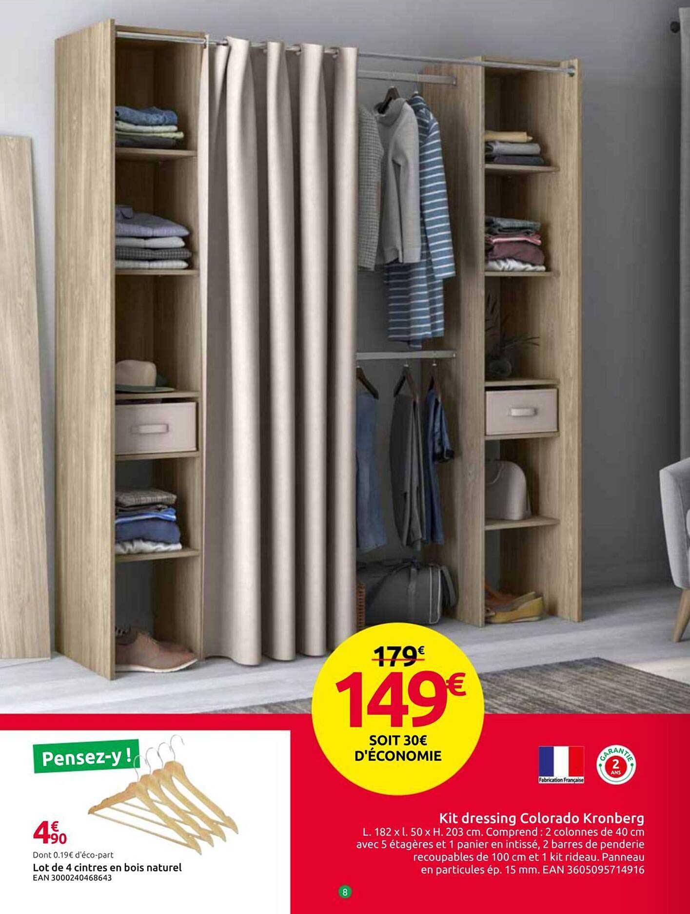 Kit Dressing New Star Blanc – Armoire De Rangement Avec Rideau, 200x180x50 Cm