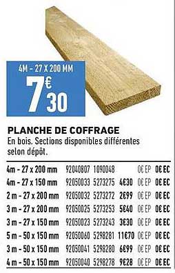 PLANche DE COFFRAGE