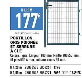 PORTILLON GRIS POIGNÉE ET SERRURE À CLÉ