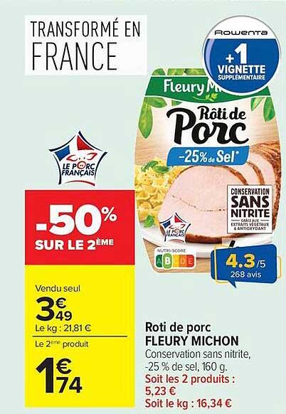 Promo Filet De Poulet RĂ´ti Fleury Michon chez Auchan - 123Catalogue.fr