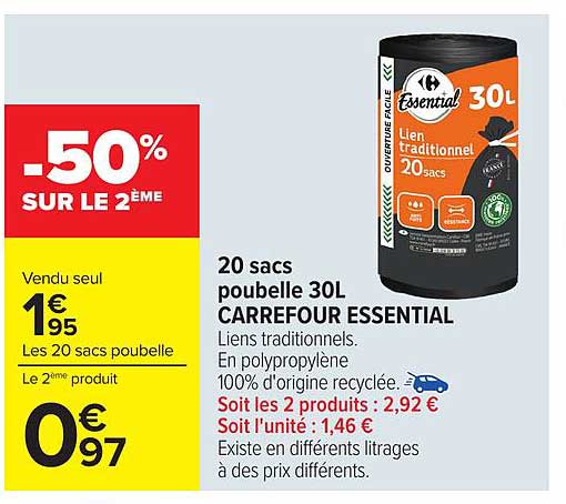 20 sacs poubelle 30L CARREFOUR ESSENTIAL