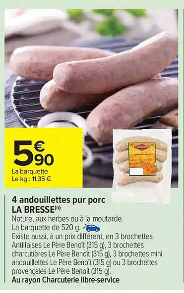 4 andouillettes pur porc LA BRESSE