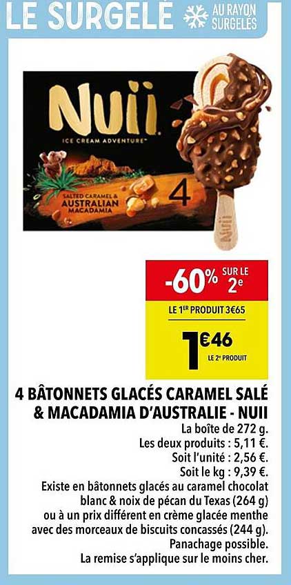 4 BÂTONNETS GLACÉS CARAMEL SALÉ & MACADAMIA D'AUSTRALIE - NUII