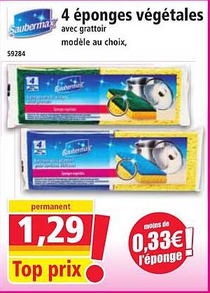 4 éponges végétales avec grattoir modèle au choix