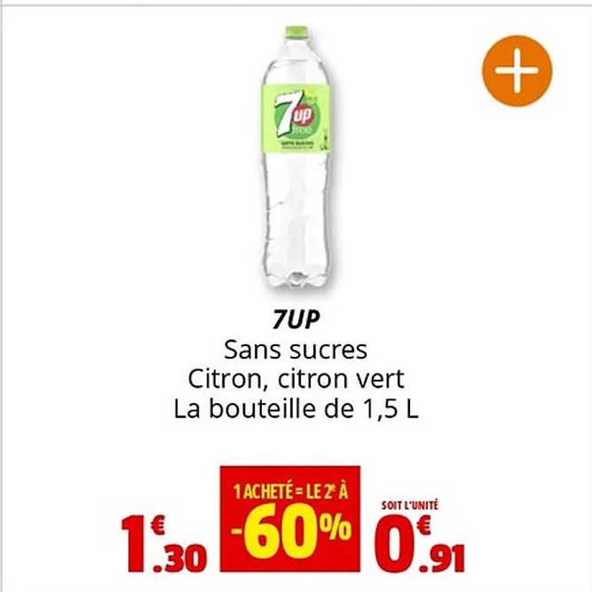 7UP Sans sucres Citron, citron vert La bouteille de 1,5 L