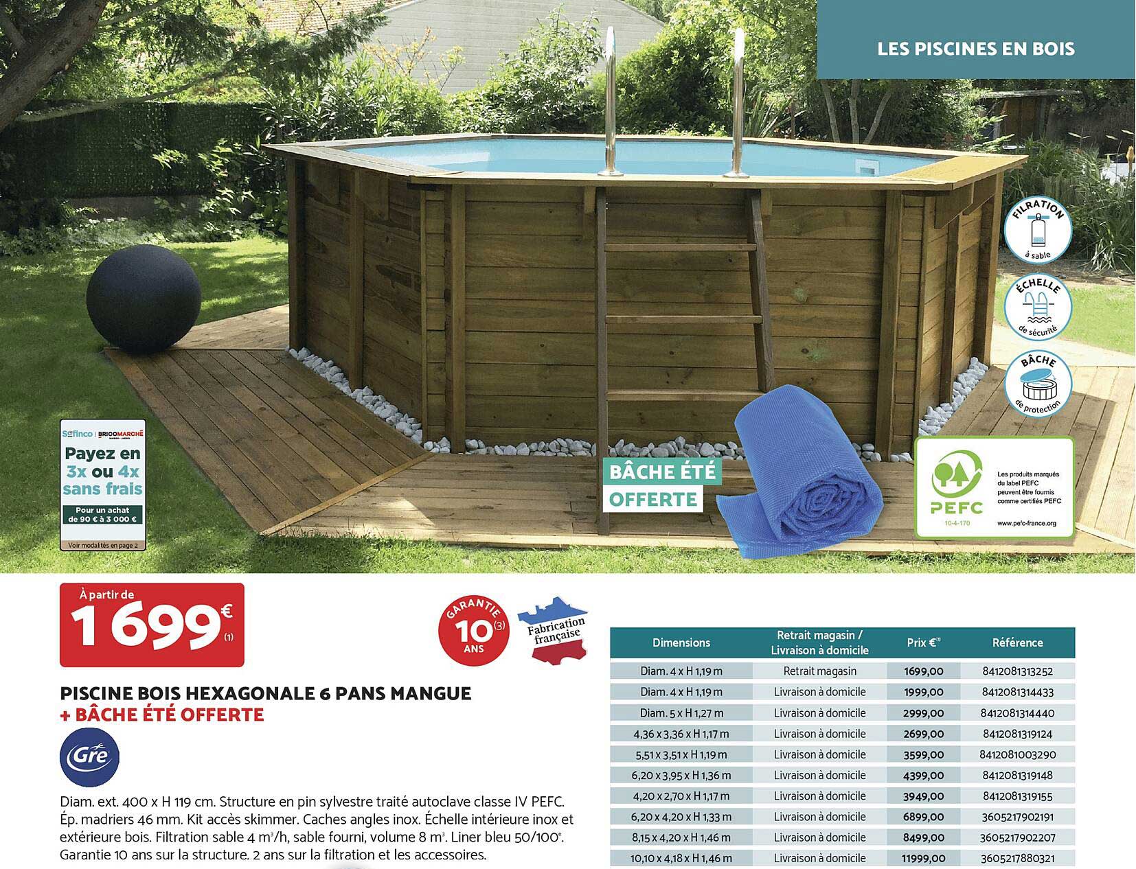 À partir de 1 699 € - PISCINE BOIS HEXAGONALE 6 PANS MANGUE + BÂCHE ÉTÉ OFFERT