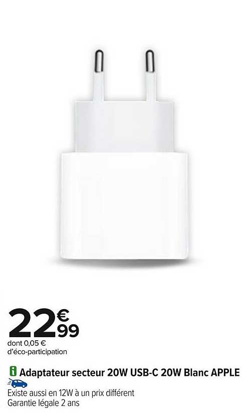 Adaptateur secteur 20W USB-C 20W Blanc APPLE