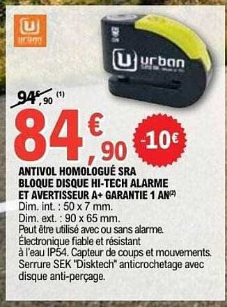 ANTIVOL HOMOLOGUÉ SRA BLOQUE DISQUE HI-TECH ALARME ET AVERTISSEUR A+ GARANTIE 1 AN