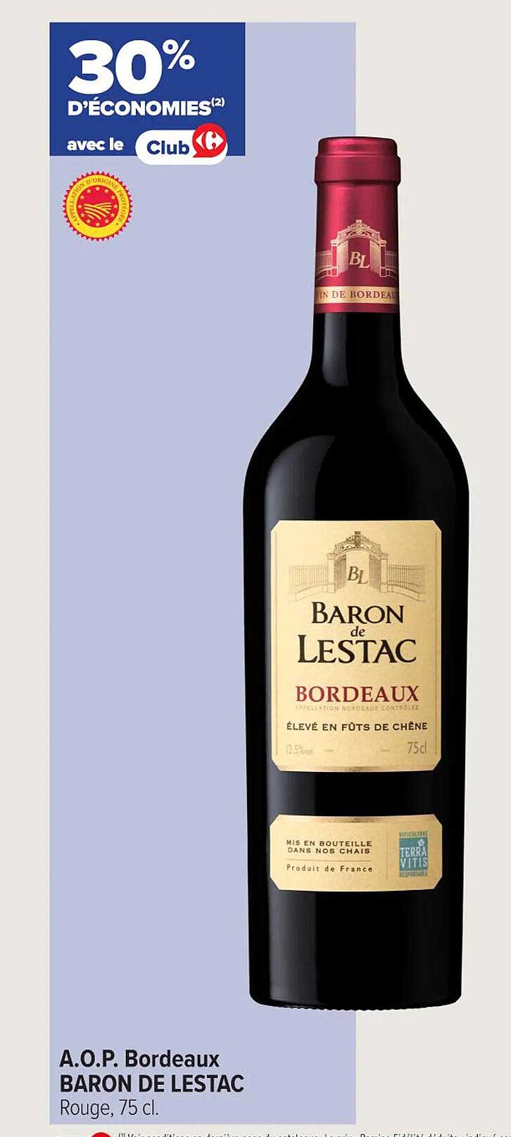 A.O.P. Bordeaux BARON DE LESTAC Rouge, 75 cl.