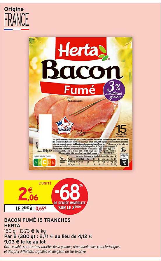Bacon Fumé HERTA 15 Tranches