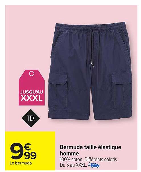 Bermuda taille élastique homme