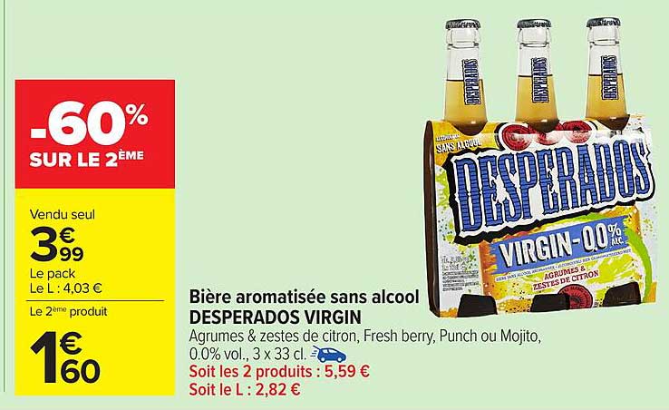 Bière aromatisée sans alcool DESPERADOS VIRGIN