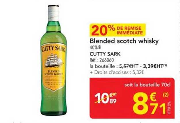 Blended scotch whisky CUTTY SARK - 20% DE REMISE IMMÉDIATE