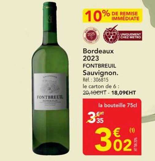 Bordeaux 2023 FONTBREUIL Sauvignon.
