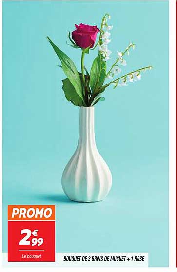 BOUQUET DE 3 BRINS DE MUGUET + 1 ROSE