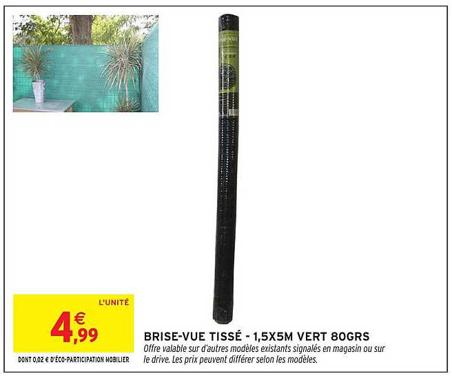 BRISE-VUE TISSÉ - 1,5X5M VERT 80GRS