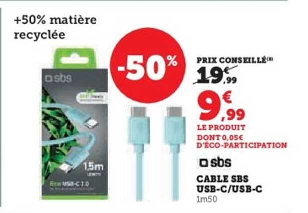 CABLE SBS USB-C/USB-C 1m50