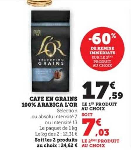 CAFÉ EN GRAINS 100% ARABICA L'OR